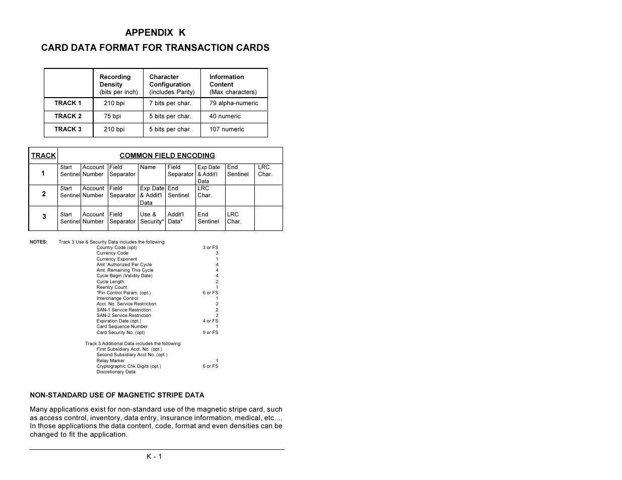 Appendix k card data format for transaction cards | AML M2500 Decoder User Manual | Page 79 / 81