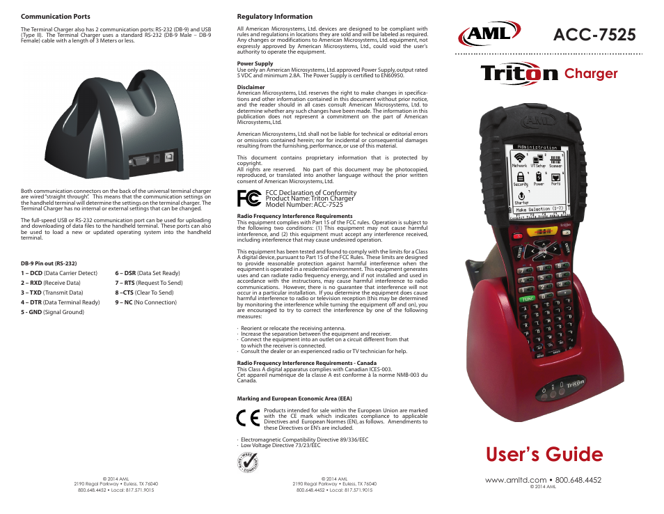 AML ACC-5925 Triton Charging Cradle User Manual | 2 pages