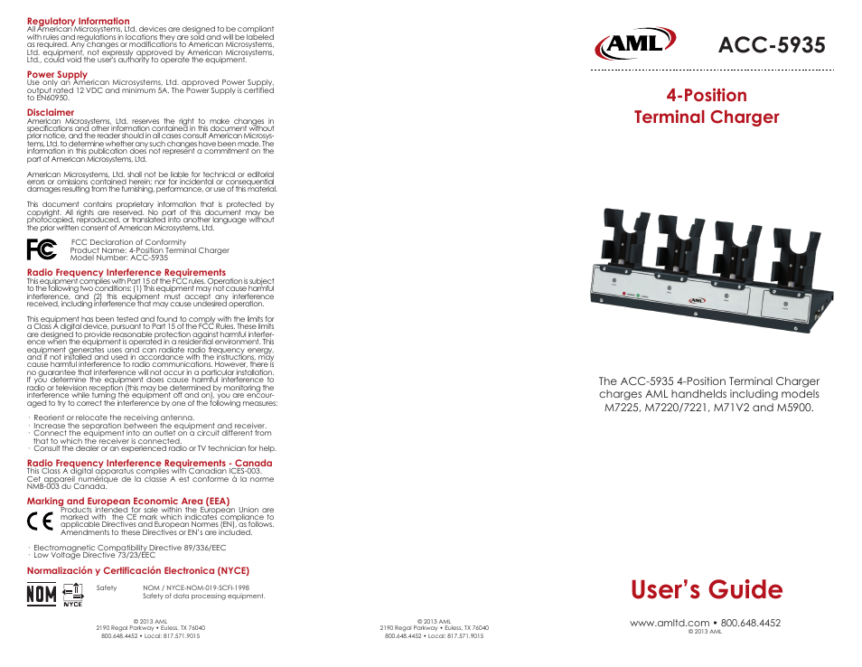 AML ACC-5935 4-Position Handheld Charger User Manual | 2 pages