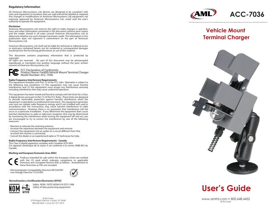 AML ACC-7036 Vehicle Mount Charging Cradle User Manual | 2 pages