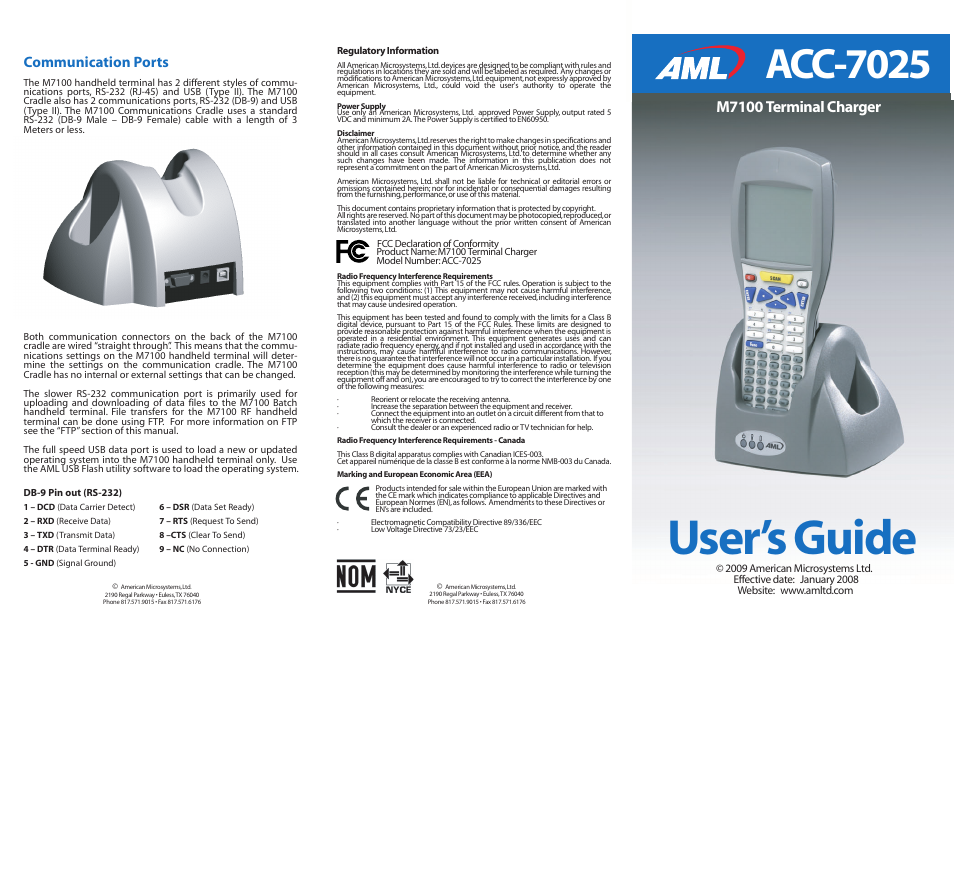 AML ACC-7025 M7100 Charging Cradle User Manual | 2 pages