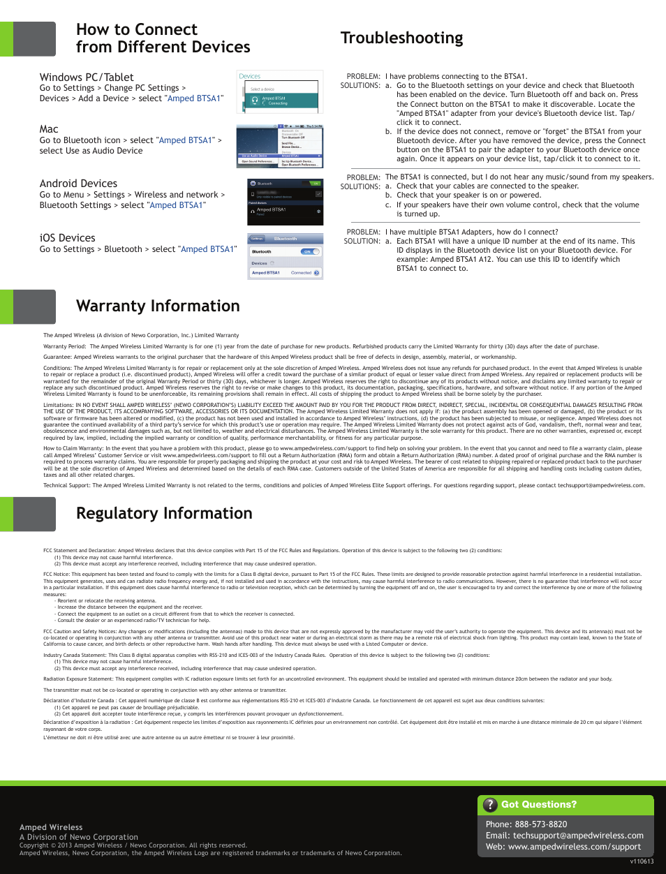 Windows pc/tablet, Android devices, Ios devices | Amped Wireless BTSA1 - Long Range Bluetooth Speaker Adapter User Manual | Page 2 / 2