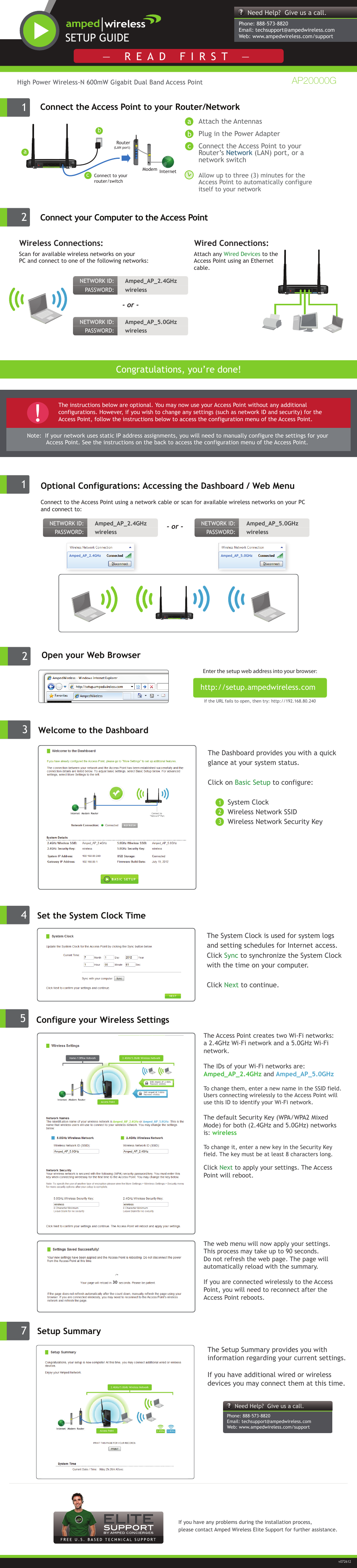 Amped Wireless AP20000G - High Power Wireless-N 600mW Gigabit Dual Band Access Point User Manual | 2 pages