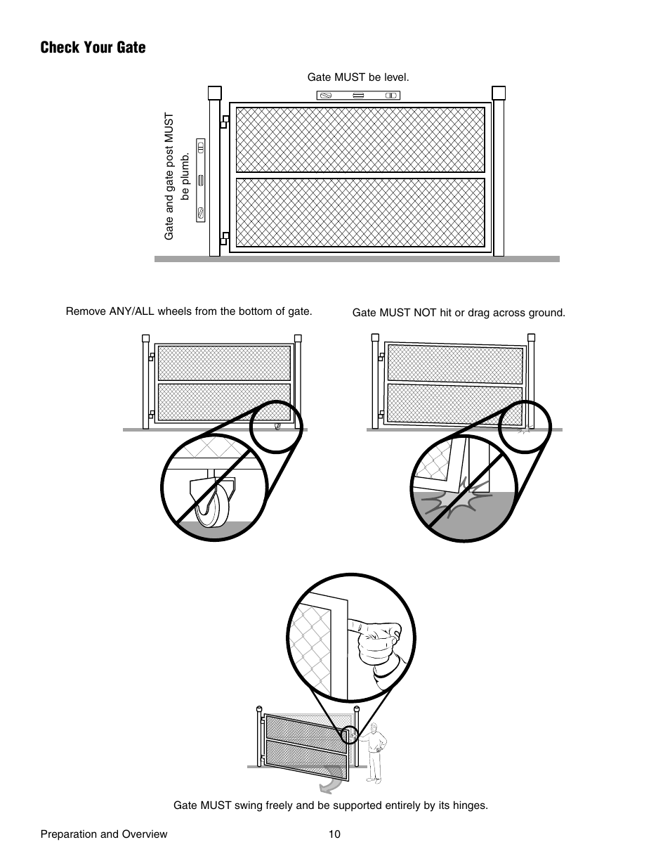 Check your gate | Chamberlain RESIDENTIAL GATE OPERATOR GA420D User Manual | Page 10 / 48