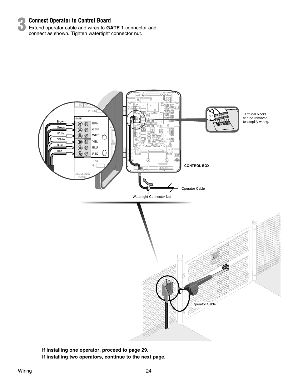 3 connect operator to control board, Connect operator to control board | Chamberlain RESIDENTIAL GATE OPERATOR GA420D User Manual | Page 24 / 48