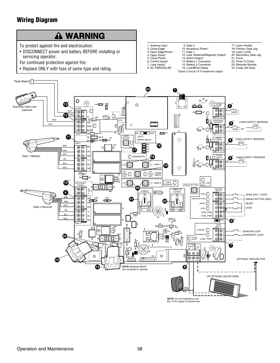 Wiring diagram | Chamberlain RESIDENTIAL GATE OPERATOR GA420D User Manual | Page 38 / 48