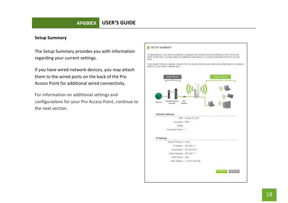 Setup summary wireless settings | Amped Wireless AP600EX - High Power Wireless-N 600mW Pro Access Point User Manual | Page 19 / 55