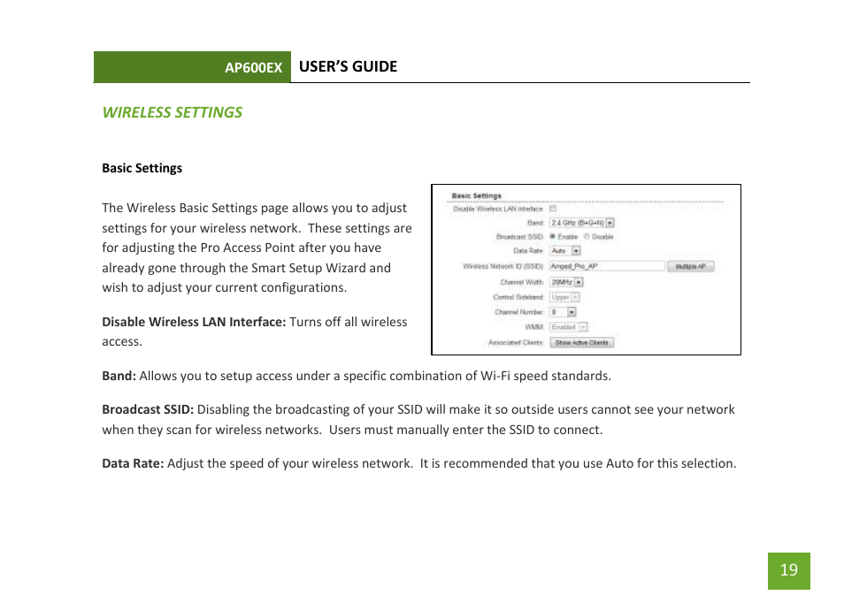 Basic settings | Amped Wireless AP600EX - High Power Wireless-N 600mW Pro Access Point User Manual | Page 20 / 55