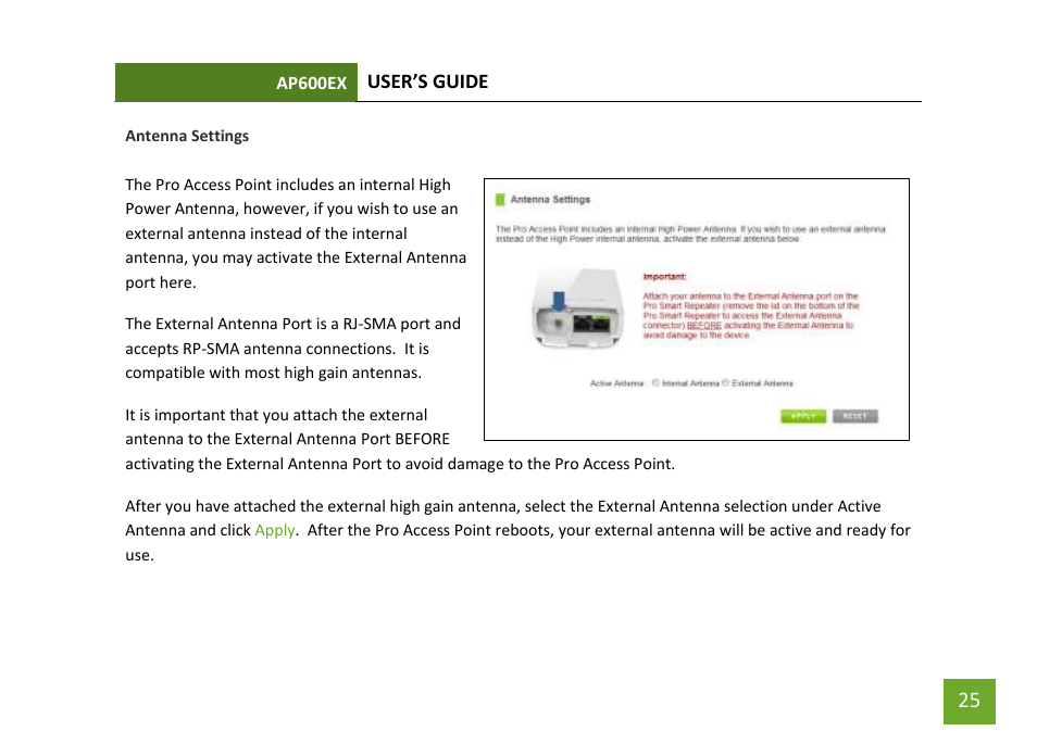 Antenna settings | Amped Wireless AP600EX - High Power Wireless-N 600mW Pro Access Point User Manual | Page 26 / 55