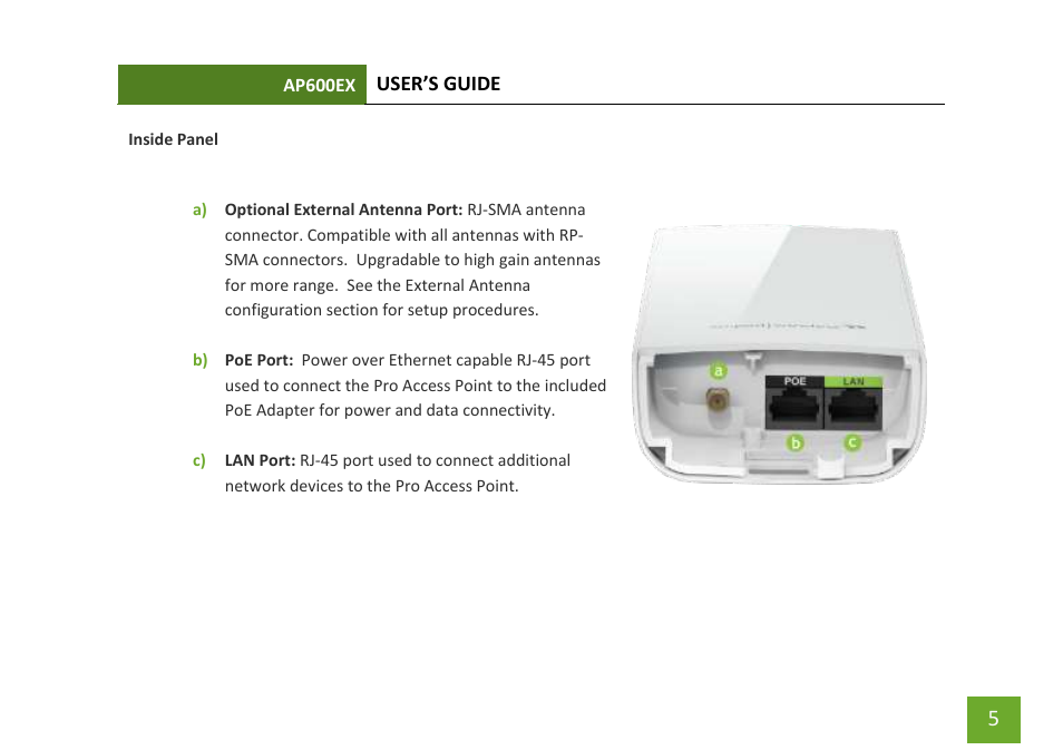 Inside panel | Amped Wireless AP600EX - High Power Wireless-N 600mW Pro Access Point User Manual | Page 6 / 55