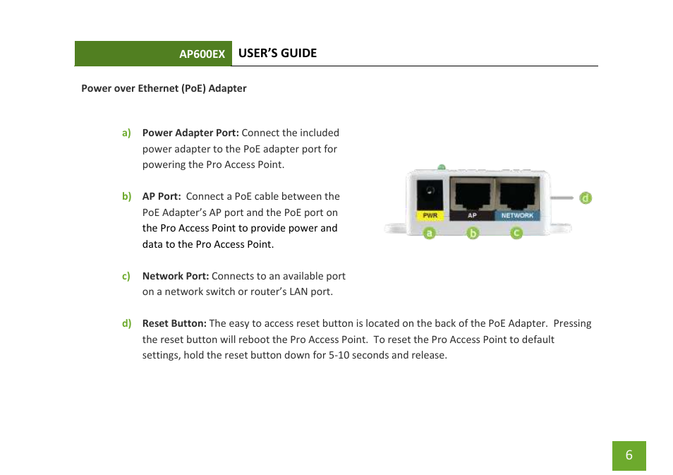 Power over ethernet (poe) adapter | Amped Wireless AP600EX - High Power Wireless-N 600mW Pro Access Point User Manual | Page 7 / 55