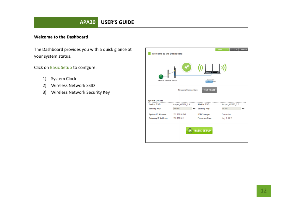 Welcome to the dashboard | Amped Wireless APA20 - High Power 700mW Dual Band AC Wi-Fi Access Point User Manual | Page 13 / 68