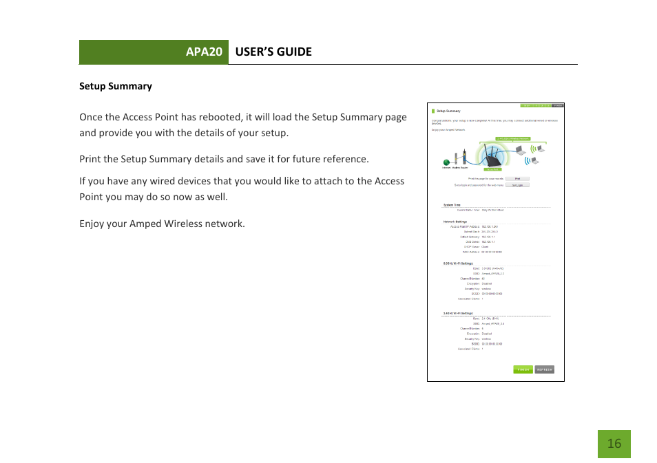 Setup summary | Amped Wireless APA20 - High Power 700mW Dual Band AC Wi-Fi Access Point User Manual | Page 17 / 68