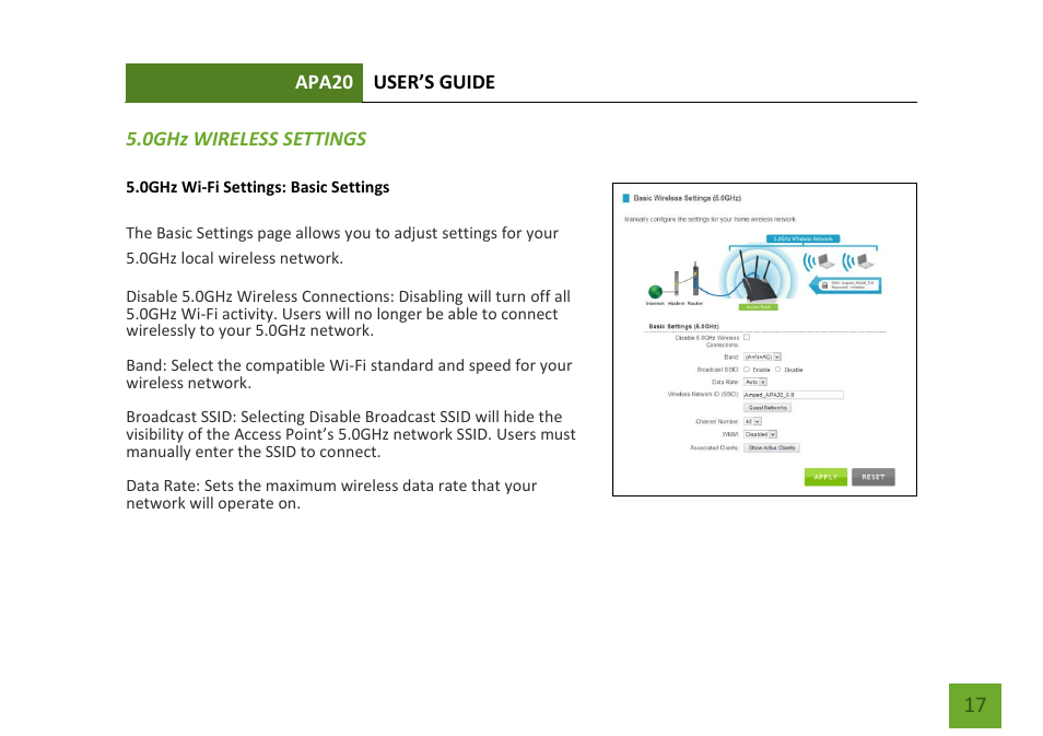 0ghz wireless settings basic settings | Amped Wireless APA20 - High Power 700mW Dual Band AC Wi-Fi Access Point User Manual | Page 18 / 68