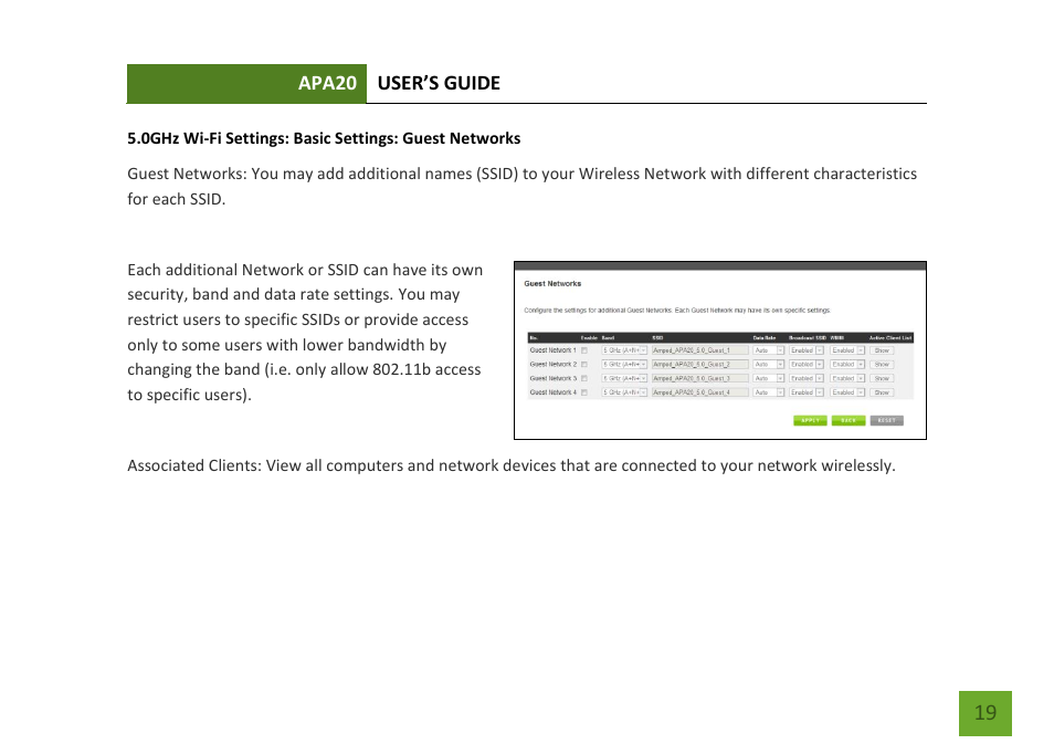 Basic settings: guest networks | Amped Wireless APA20 - High Power 700mW Dual Band AC Wi-Fi Access Point User Manual | Page 20 / 68
