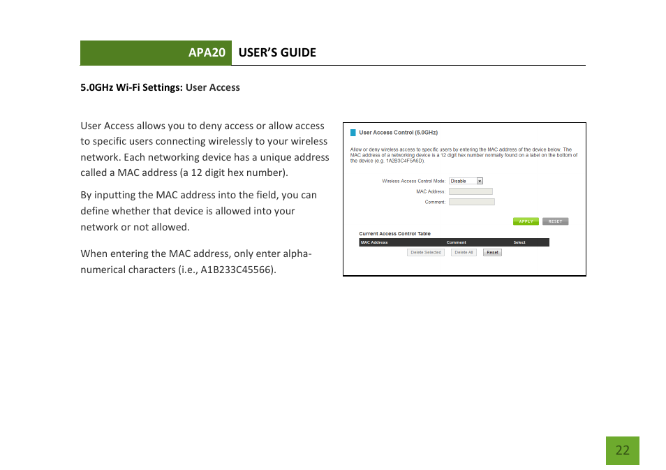 User access | Amped Wireless APA20 - High Power 700mW Dual Band AC Wi-Fi Access Point User Manual | Page 23 / 68