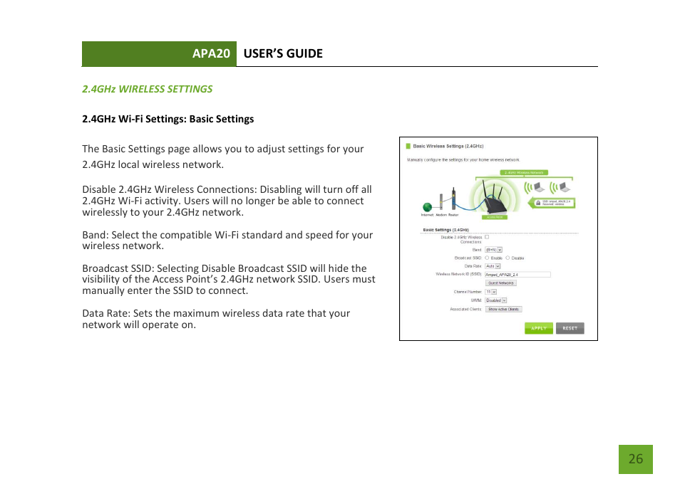 4ghz wireless settings basic settings | Amped Wireless APA20 - High Power 700mW Dual Band AC Wi-Fi Access Point User Manual | Page 27 / 68