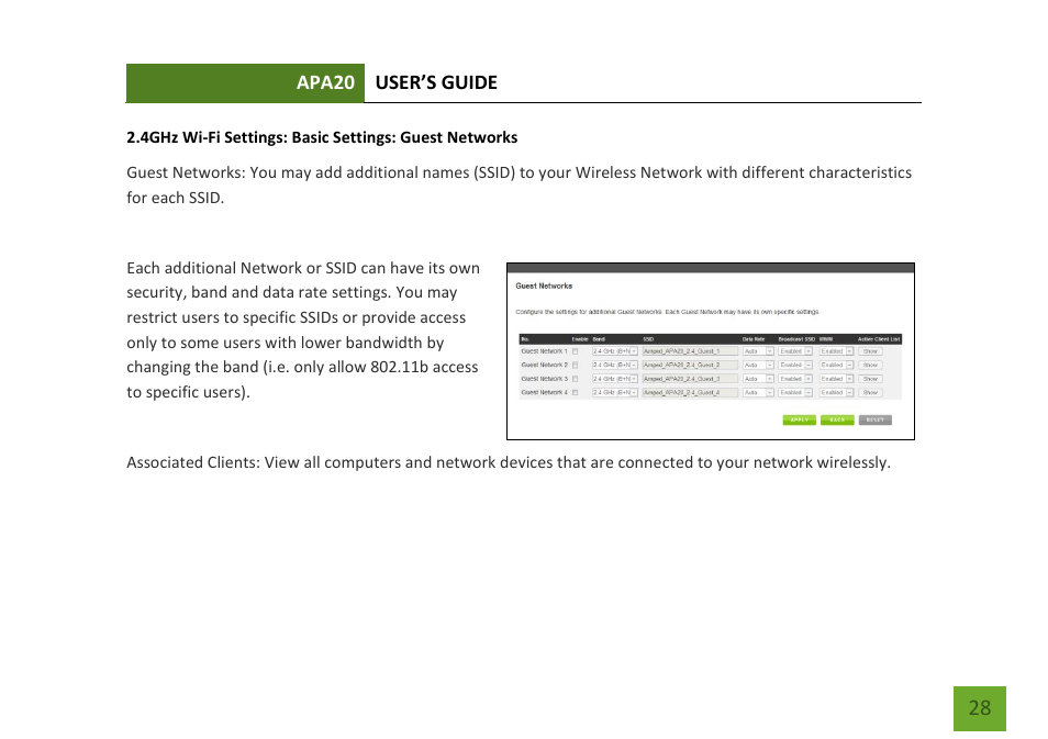 Basic settings: guest networks | Amped Wireless APA20 - High Power 700mW Dual Band AC Wi-Fi Access Point User Manual | Page 29 / 68