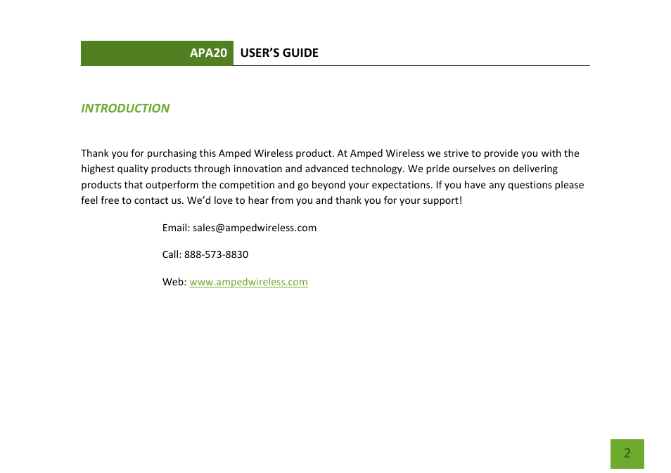 Introduction | Amped Wireless APA20 - High Power 700mW Dual Band AC Wi-Fi Access Point User Manual | Page 3 / 68