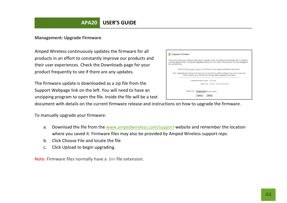 Upgrade firmware | Amped Wireless APA20 - High Power 700mW Dual Band AC Wi-Fi Access Point User Manual | Page 45 / 68