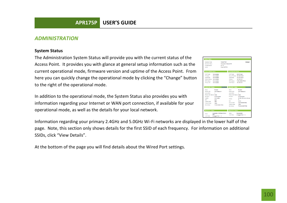 Administration system status | Amped Wireless APR175P - ProSeries High Power AC1750 Wi-Fi Access Point / Router User Manual | Page 101 / 186