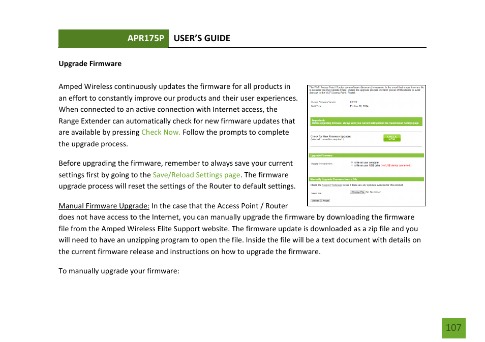 Upgrade firmware | Amped Wireless APR175P - ProSeries High Power AC1750 Wi-Fi Access Point / Router User Manual | Page 108 / 186