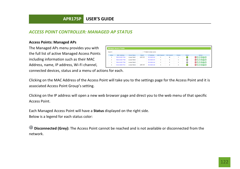 Managed ap status access points: managed aps | Amped Wireless APR175P - ProSeries High Power AC1750 Wi-Fi Access Point / Router User Manual | Page 123 / 186