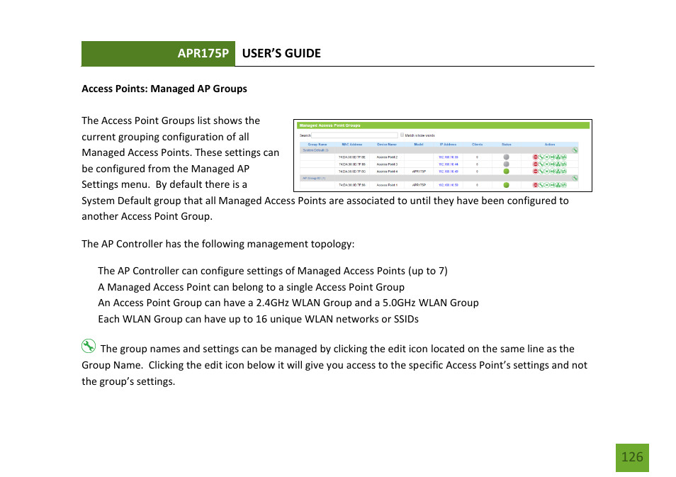 Access points: managed ap groups | Amped Wireless APR175P - ProSeries High Power AC1750 Wi-Fi Access Point / Router User Manual | Page 127 / 186