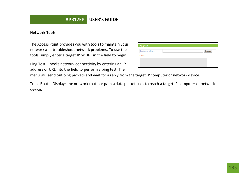 Network tools | Amped Wireless APR175P - ProSeries High Power AC1750 Wi-Fi Access Point / Router User Manual | Page 136 / 186