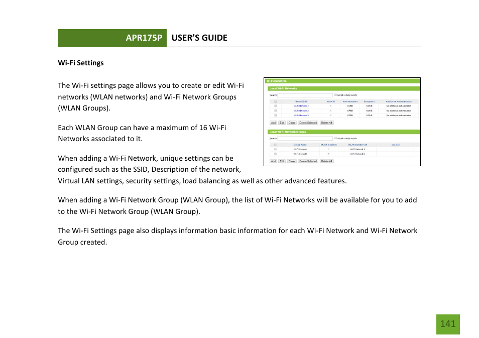 Wi-fi settings | Amped Wireless APR175P - ProSeries High Power AC1750 Wi-Fi Access Point / Router User Manual | Page 142 / 186