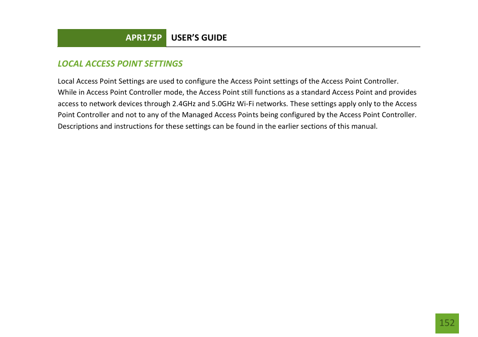 Local access point settings | Amped Wireless APR175P - ProSeries High Power AC1750 Wi-Fi Access Point / Router User Manual | Page 153 / 186