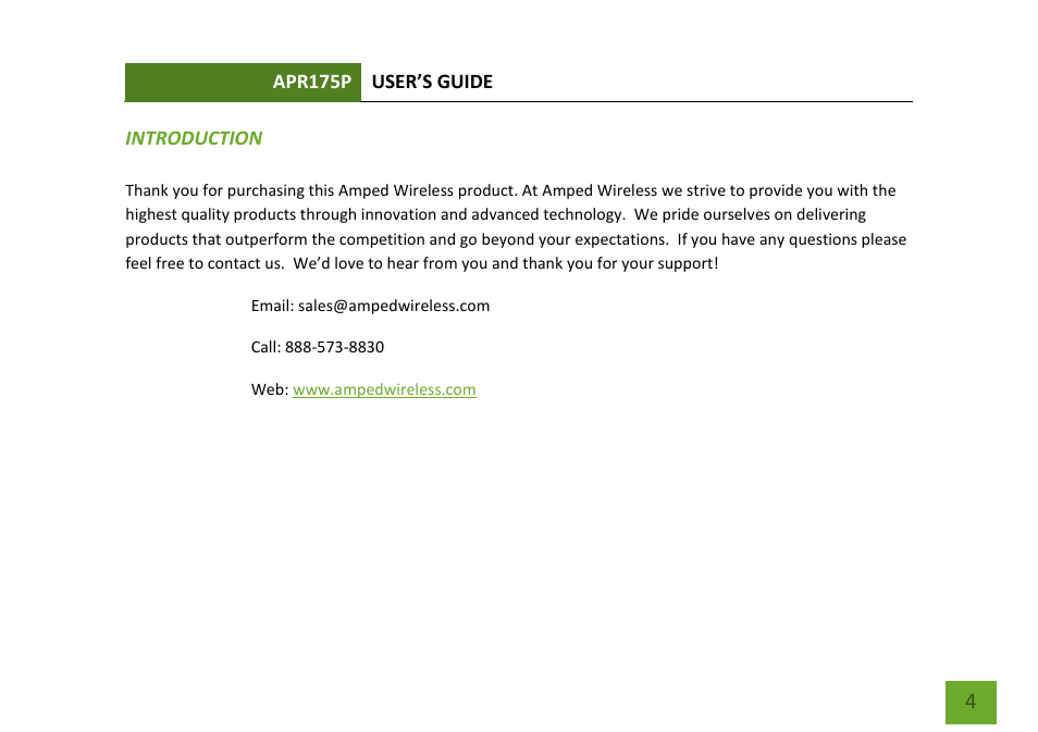 Introduction | Amped Wireless APR175P - ProSeries High Power AC1750 Wi-Fi Access Point / Router User Manual | Page 5 / 186