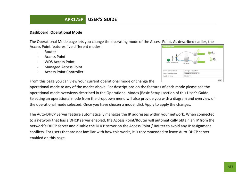 Operational mode | Amped Wireless APR175P - ProSeries High Power AC1750 Wi-Fi Access Point / Router User Manual | Page 51 / 186