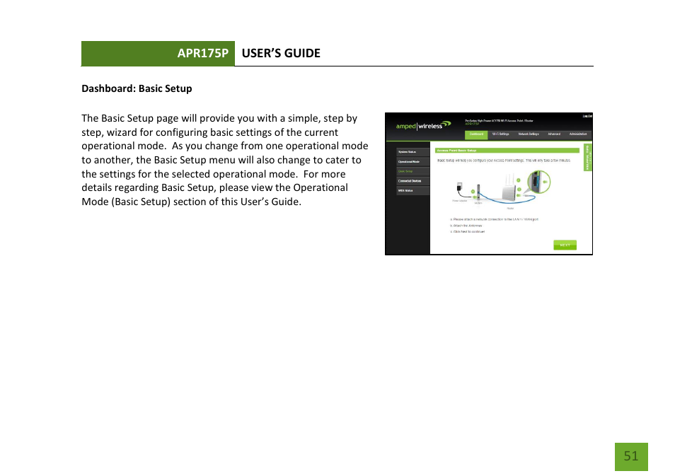 Basic setup | Amped Wireless APR175P - ProSeries High Power AC1750 Wi-Fi Access Point / Router User Manual | Page 52 / 186