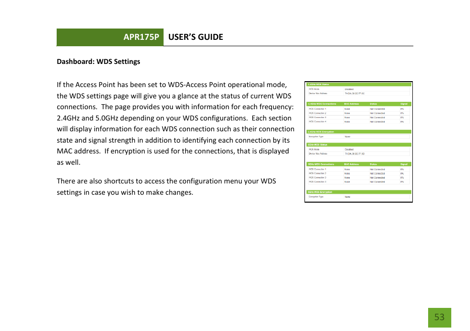 Wds settings | Amped Wireless APR175P - ProSeries High Power AC1750 Wi-Fi Access Point / Router User Manual | Page 54 / 186