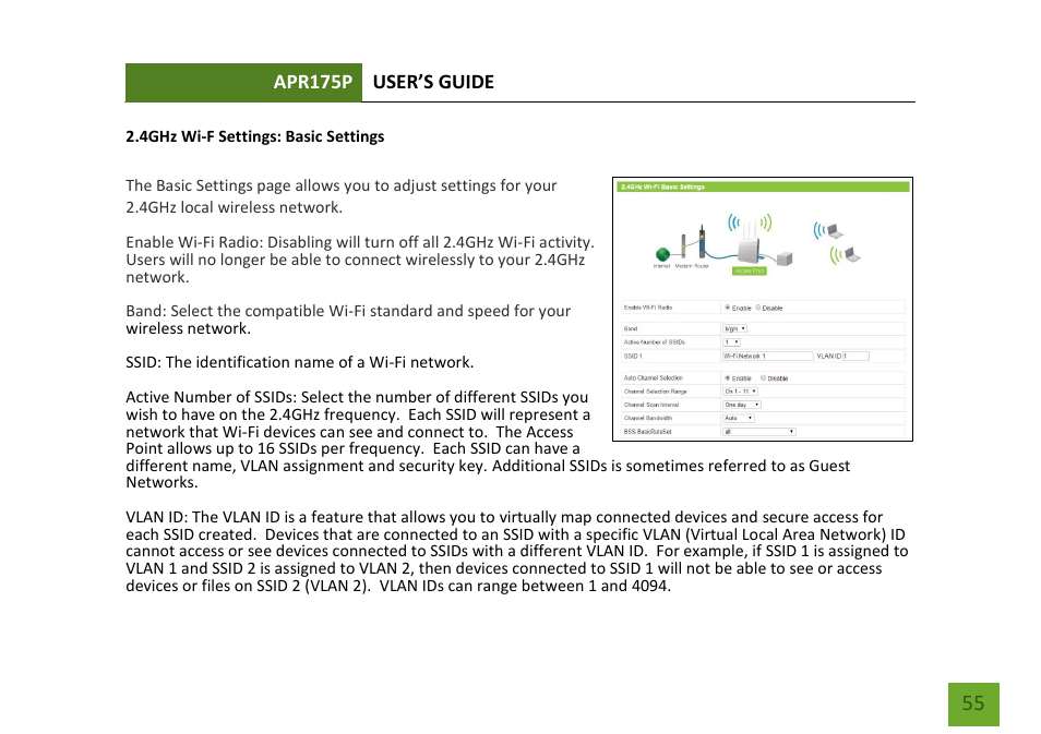 4ghz basic settings | Amped Wireless APR175P - ProSeries High Power AC1750 Wi-Fi Access Point / Router User Manual | Page 56 / 186