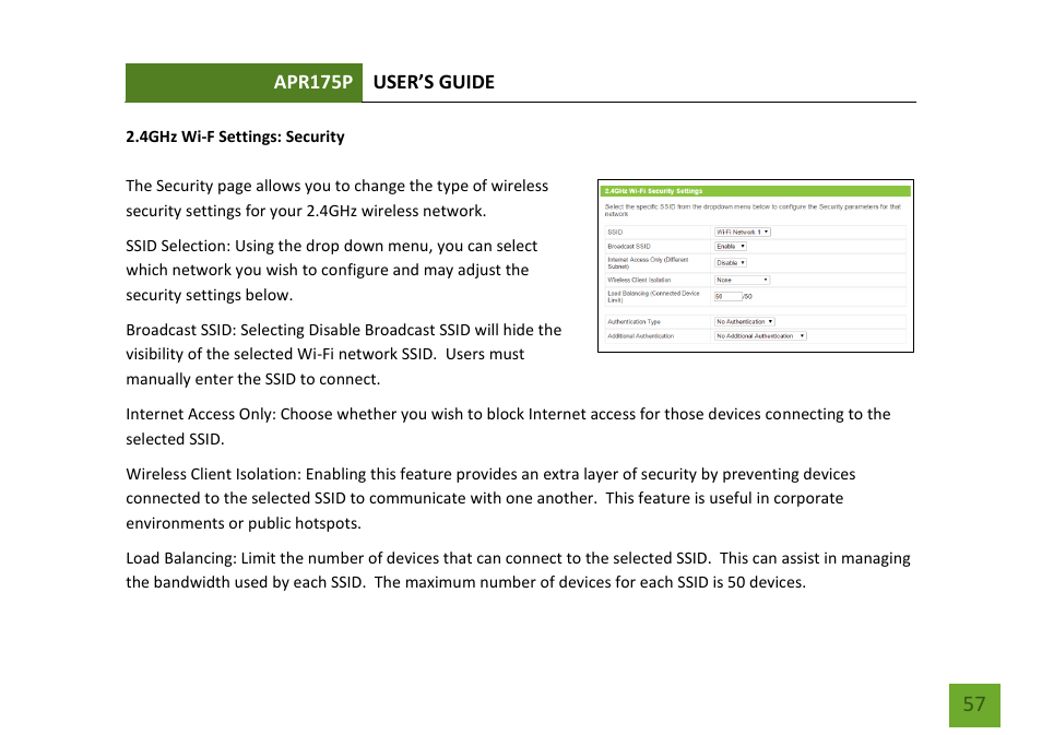 4ghz security | Amped Wireless APR175P - ProSeries High Power AC1750 Wi-Fi Access Point / Router User Manual | Page 58 / 186