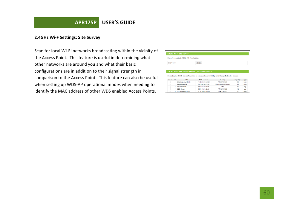 4ghz site survey | Amped Wireless APR175P - ProSeries High Power AC1750 Wi-Fi Access Point / Router User Manual | Page 61 / 186