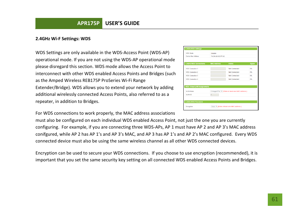 4ghz wds | Amped Wireless APR175P - ProSeries High Power AC1750 Wi-Fi Access Point / Router User Manual | Page 62 / 186