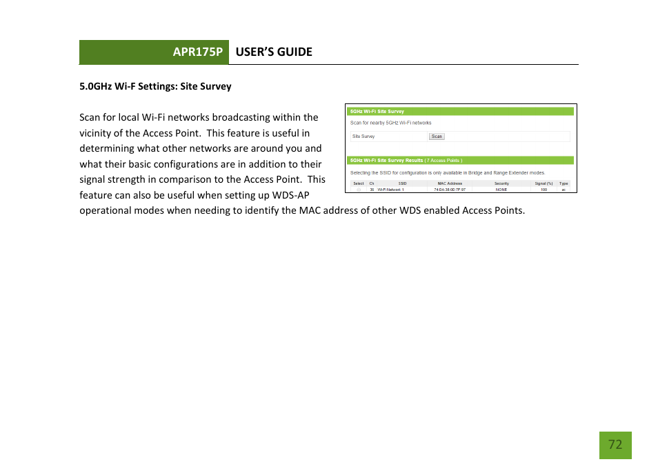 0ghz site survey | Amped Wireless APR175P - ProSeries High Power AC1750 Wi-Fi Access Point / Router User Manual | Page 73 / 186