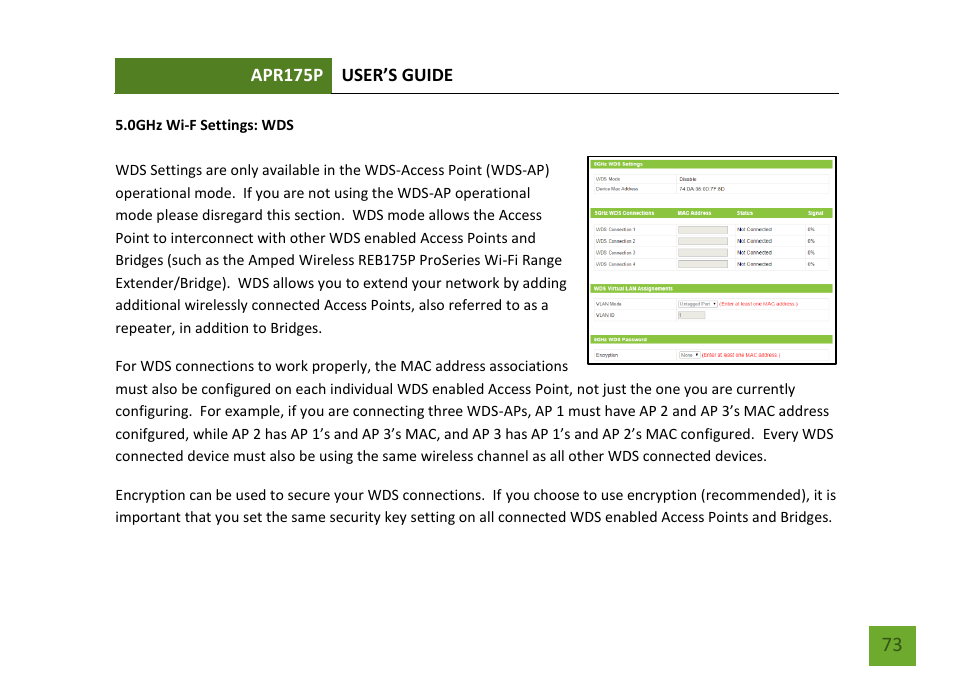 0ghz wds | Amped Wireless APR175P - ProSeries High Power AC1750 Wi-Fi Access Point / Router User Manual | Page 74 / 186