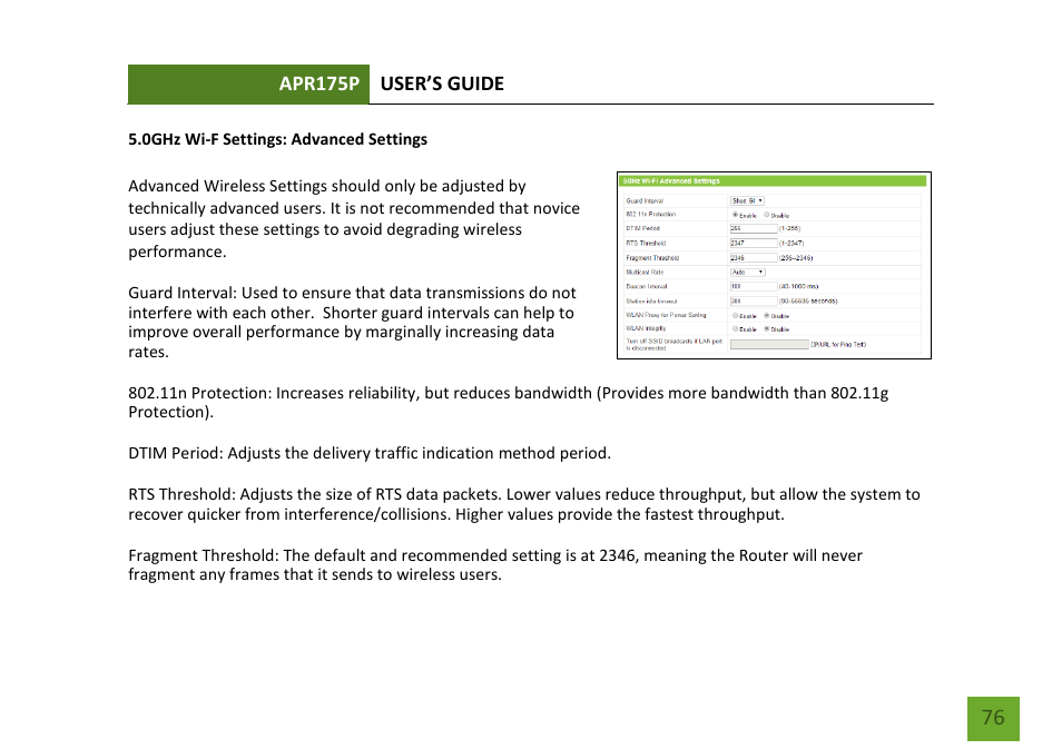 0ghz advanced settings | Amped Wireless APR175P - ProSeries High Power AC1750 Wi-Fi Access Point / Router User Manual | Page 77 / 186