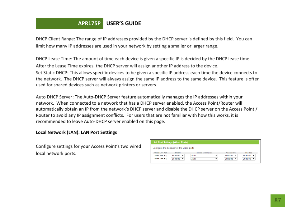 Lan port settings | Amped Wireless APR175P - ProSeries High Power AC1750 Wi-Fi Access Point / Router User Manual | Page 88 / 186
