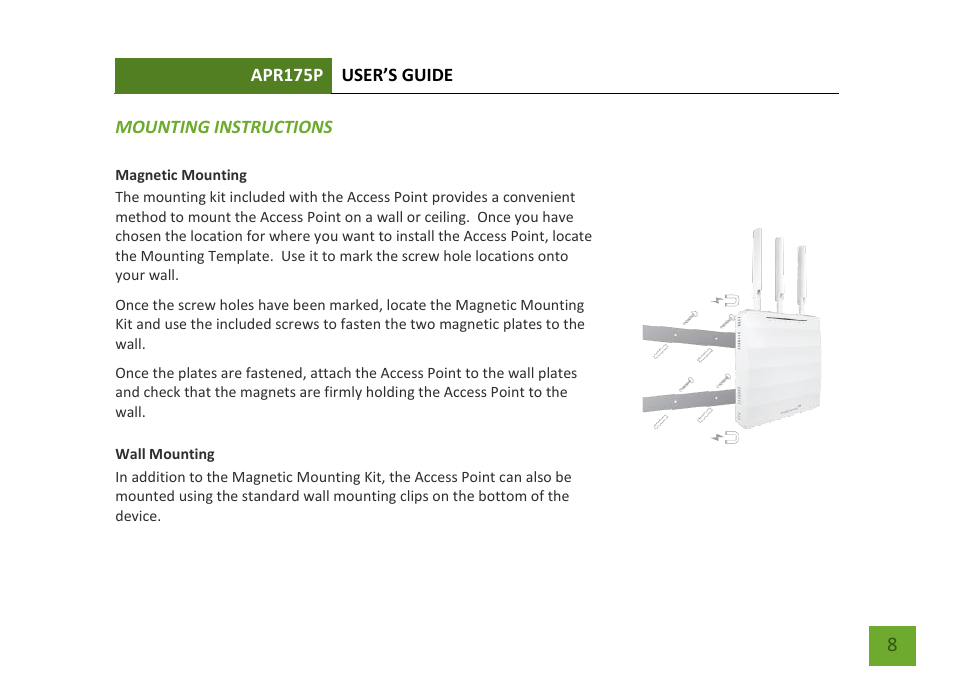 Mounting instructions | Amped Wireless APR175P - ProSeries High Power AC1750 Wi-Fi Access Point / Router User Manual | Page 9 / 186
