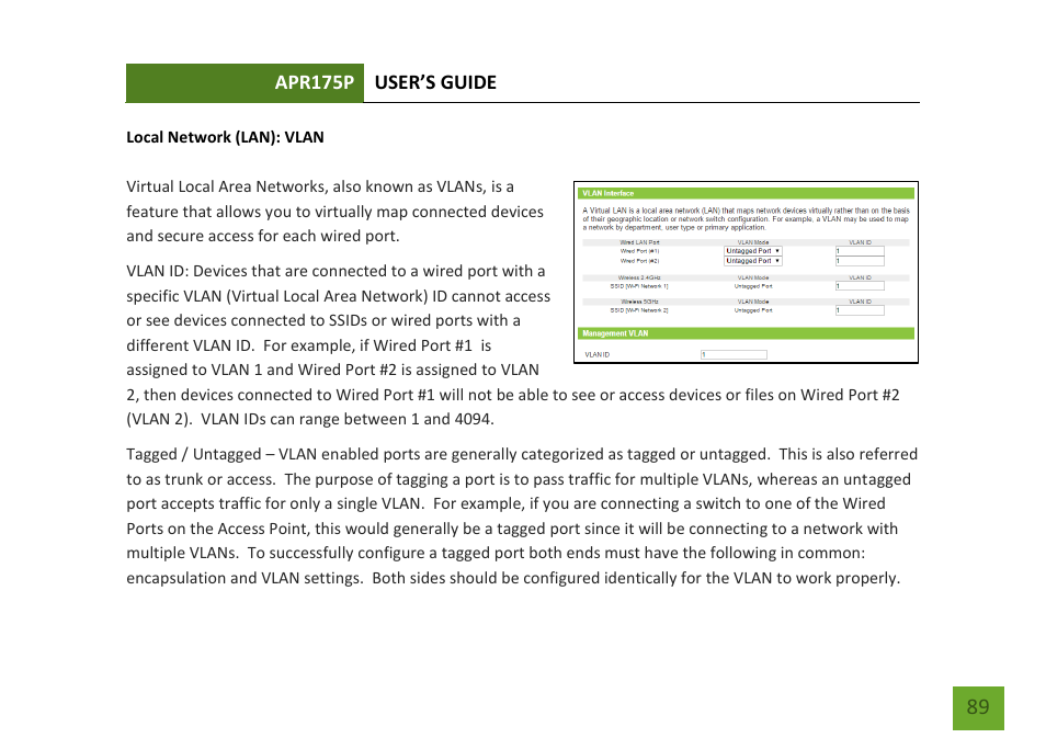 Vlan | Amped Wireless APR175P - ProSeries High Power AC1750 Wi-Fi Access Point / Router User Manual | Page 90 / 186