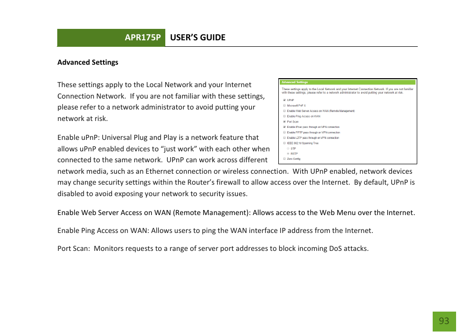 Advanced settings | Amped Wireless APR175P - ProSeries High Power AC1750 Wi-Fi Access Point / Router User Manual | Page 94 / 186