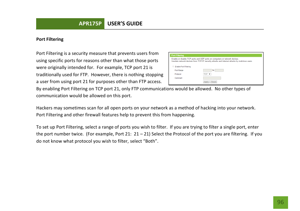 Port filtering | Amped Wireless APR175P - ProSeries High Power AC1750 Wi-Fi Access Point / Router User Manual | Page 97 / 186