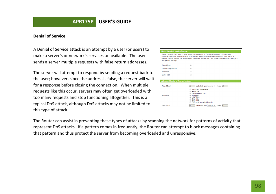 Denial of service | Amped Wireless APR175P - ProSeries High Power AC1750 Wi-Fi Access Point / Router User Manual | Page 99 / 186