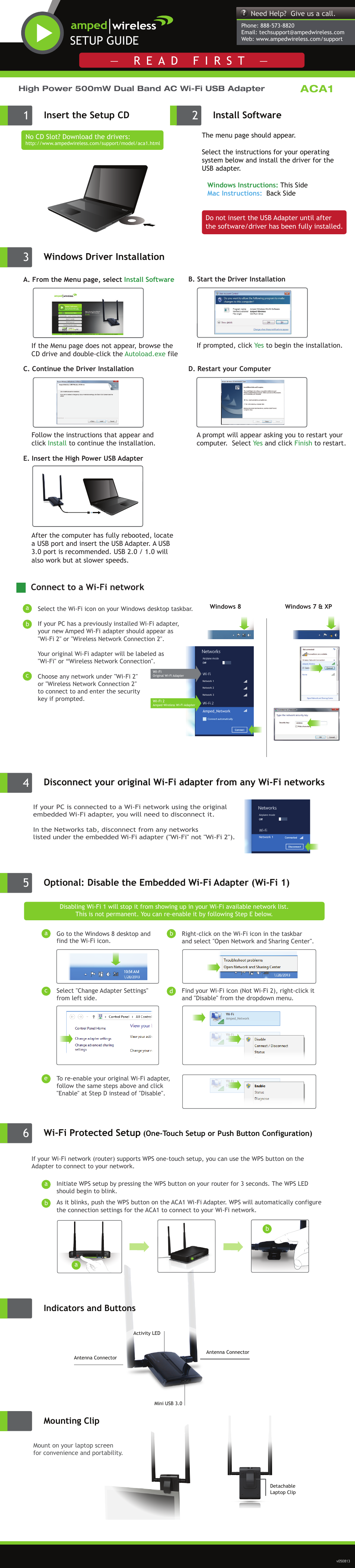 Amped Wireless ACA1 - High Power 500mW Dual Band AC Wi-Fi USB Adapter User Manual | 2 pages