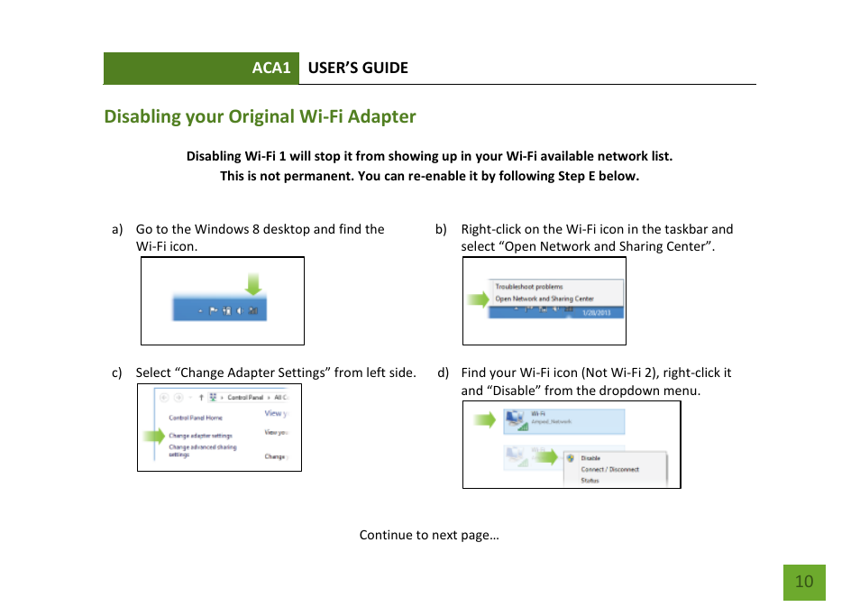 Disabling your original wi-fi adapter | Amped Wireless ACA1 - High Power 500mW Dual Band AC Wi-Fi USB Adapter User Manual | Page 11 / 50